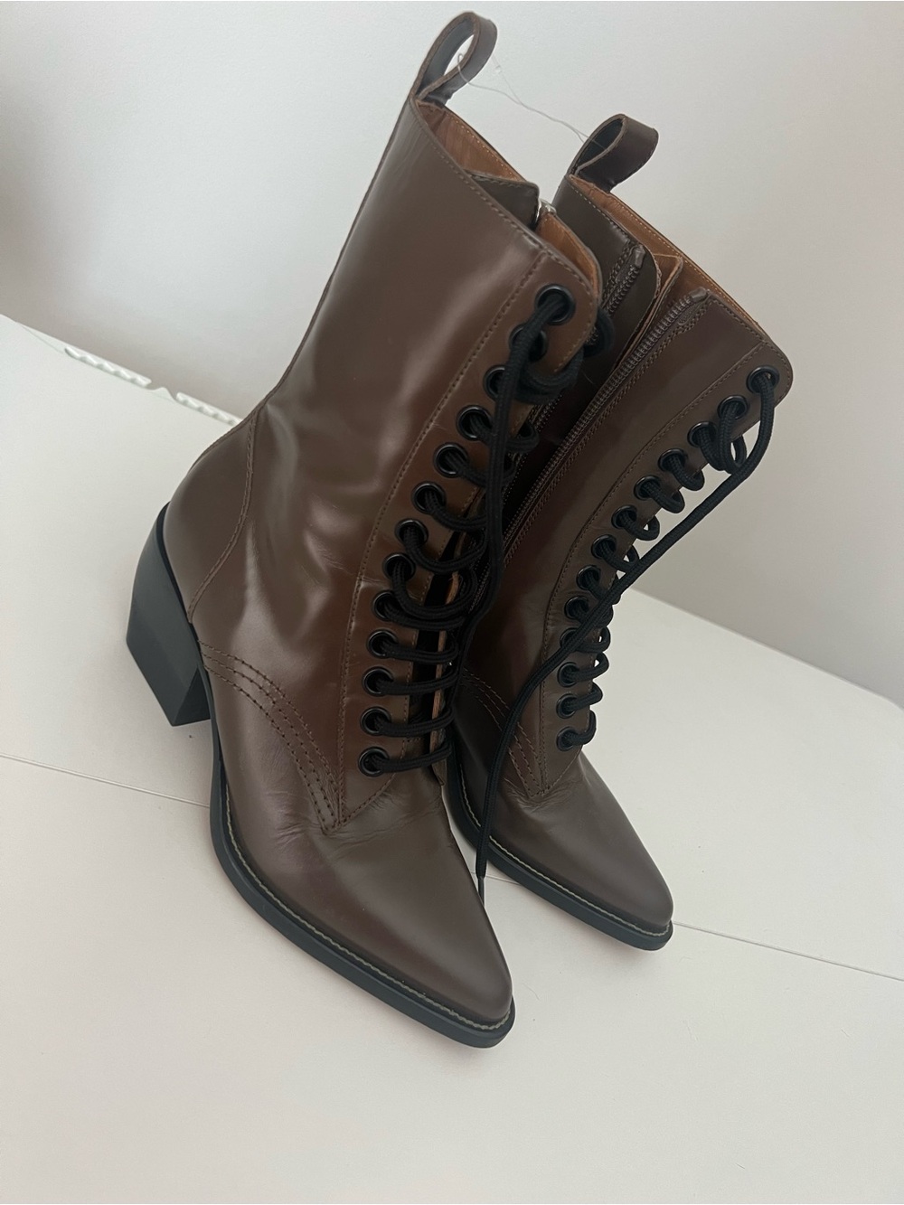 Chloé Rylee Cacao Brown Leather Lace Up Ankle Boots Size 36 - Picture 2 of 12